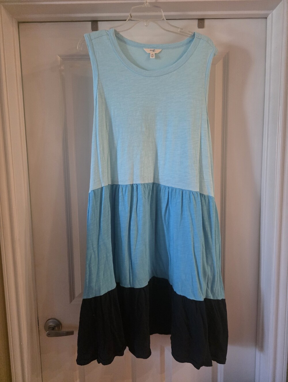 Terra & Sky 5X Women's Sleeveless Colorblock Tiered Dress In Blues